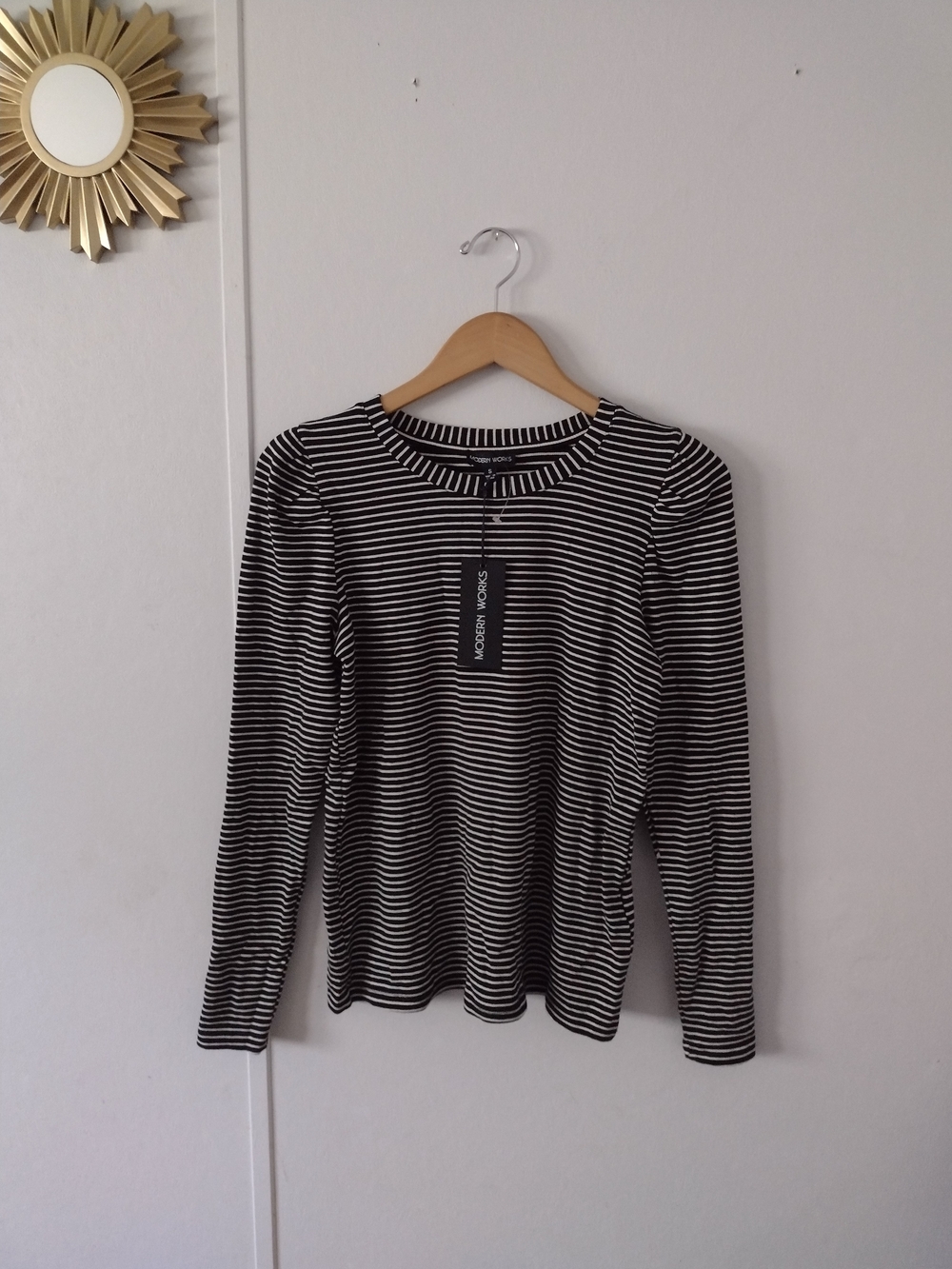 Modern Works Black White Womens Long Sleeve Striped Shirt